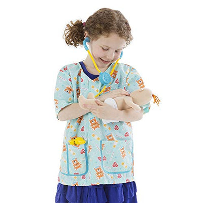 Melissa & Doug Pediatric Nurse Role Play Costume Set (8 pcs) - Includes Baby Doll, Stethoscope