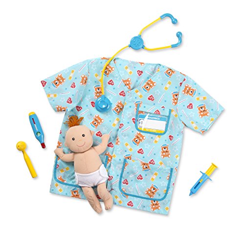 Melissa & Doug Pediatric Nurse Role Play Costume Set (8 pcs) - Includes Baby Doll, Stethoscope