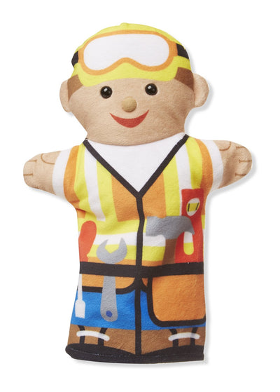 Melissa & Doug Jolly Helpers Hand Puppets - Set of 4, Construction Worker, Doctor, Police Officer, Firefighter)